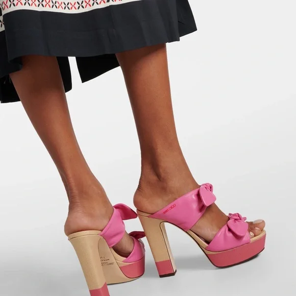 Jimmy Choo Pink Platform Heels with Bow Accents - Picture 5 of 9